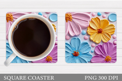 Flowers Coaster Sublimation. Floral Coaster Design Product Image 1