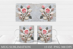 Roses Mug Wrap Design. Flowers Mug Sublimation Product Image 1