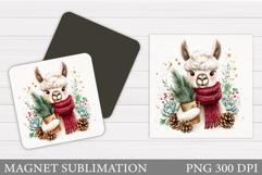 Christmas Lama Magnet. Christmas Magnet Sublimation Product Image 1