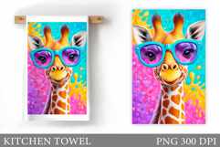 Cute Giraffe Kitchen Towel Design. Giraffe Sublimation Product Image 1
