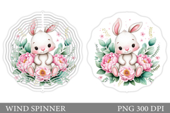 Cute Bunny Wind Spinner. Bunny Flowers Wind Spinner Design Product Image 1