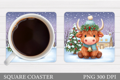 Christmas Cow Coaster. Christmas Cow Coaster Sublimation Product Image 1