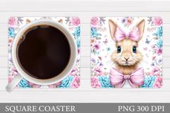 Cute Bunny Coaster Design. Bunny Flowers Coaster Sublimation Product Image 1