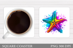 Rainbow Starfish Coaster. Colorful Starfish Sublimation Product Image 1