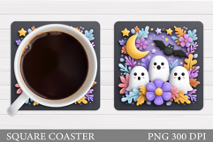 Cute Ghost Coaster Sublimation. Halloween Coaster Design Product Image 1