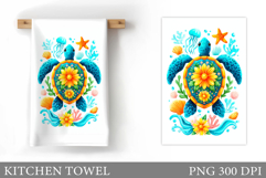 Sea Turtle Kitchen Towel Design. Sea Turtle Sublimation Product Image 1