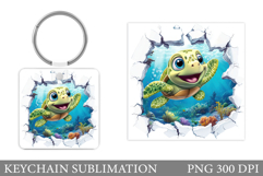 Cute Turtle Keychain Sublimation. Sea Turtle Sublimation Product Image 1