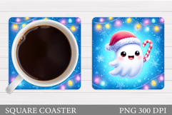 Christmas Ghost Coaster. Christmas Coaster Sublimation Product Image 1