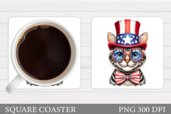 Patriotic Cat Coaster Design. Patriotic Coaster Sublimation Product Image 1