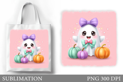Cute Ghost Tote Bag Design. Cute Halloween Sublimation Product Image 1