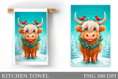 Christmas Cow Kitchen Towel Design. Christmas Kitchen Towel Product Image 1