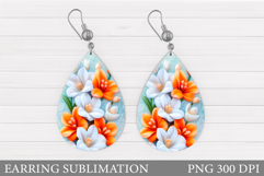 Flowers Teardrop Earring Design. Flowers Earring Sublimation Product Image 1