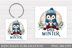 Cute Penguin Keychain Sublimation. Christmas Keychain Design Product Image 1