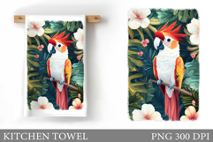 Parrot Kitchen Towel. Flowers Kitchen Towel Sublimation Product Image 1