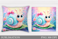 Cute Snail Pillow Design. Cute Snail Sublimation Product Image 1