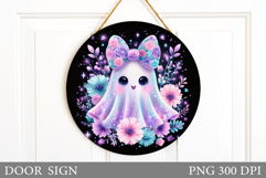 Cute Ghost Door Sign Sublimation. Halloween Door Sign Design Product Image 1