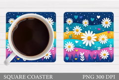 Daisy Flowers Coaster Design. Flowers Sublimation Product Image 1