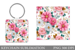 Flowers Square Keychain. Wildflowers Keychain Sublimation Product Image 1