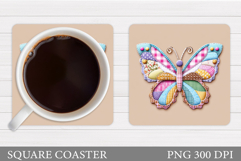 Patchwork Butterfly Coaster. Butterfly Sublimation Product Image 1