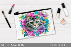 Cute Cat Cosmetics Bag Sublimation. Cat Makeup Bag Design Product Image 1