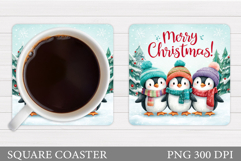 Christmas Penguin Coaster. Christmas Coaster Sublimation Product Image 1
