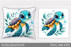 Sea Turtle Pillow Design. Cute Turtle Sublimation Product Image 1