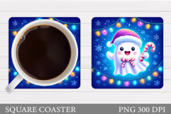 Christmas Ghost Coaster. Christmas Coaster Sublimation Product Image 1