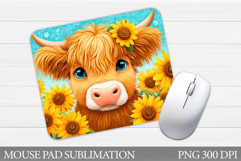 Cow Flowers Mouse Pad Design. Cow Mouse Pad Sublimation Product Image 1