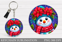 Cute Snowman Keychain Sublimation. Christmas Keychain Design Product Image 1