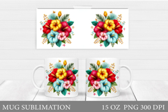 Hibiscus Mug Sublimation. Floral Mug Wrap Design Product Image 1