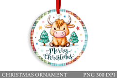 Cute Cow Christmas Ornament. Christmas Ornament Sublimation Product Image 1