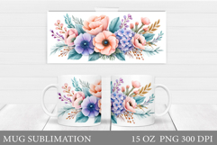 Floral Mug Wrap Design. Flowers Mug Sublimation Product Image 1