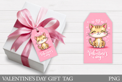 Valentines Cat Gift Tag Design. Valentine Gift Tag Printable Product Image 1