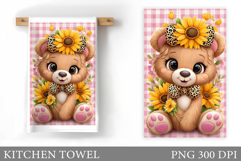 Cute Bear Kitchen Towel. Bear Flowers Kitchen Towel Design Product Image 1