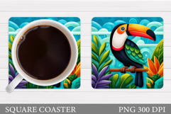 Toucan Coaster Design. Toucan Flowers Coaster Sublimation Product Image 1