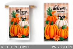 Fall Pumpkin Kitchen Towel. Fall Kitchen Towel Sublimation Product Image 1