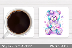 Iridescent Bear Coaster. Valentines Bear Coaster Sublimation Product Image 1