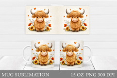 Cute Cow Mug Wrap Design. Cow Flowers Mug Sublimation Product Image 1