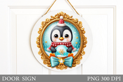 Christmas Penguin Door Sign. Christmas Door Sign Sublimation Product Image 1