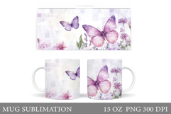 Butterfly Mug Sublimation. Butterfly Flowers Mug Design Product Image 1