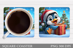 Cute Penguin Coaster Design. Christmas Coaster Sublimation Product Image 1