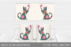 Floral Cat Mug Design. Valentines Mug Sublimation Product Image 1