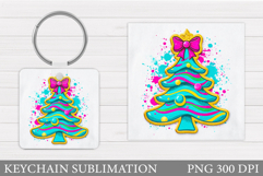 Christmas Tree Keychain. Christmas Round Keychain Design Product Image 1