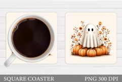 Cute Halloween Coaster Sublimation. Ghost Coaster Design Product Image 1