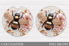 Bee Car Coaster Design. Bee Coaster Sublimation Product Image 1