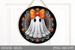 Cute Ghost Door Sign Design. Halloween Door Sign Sublimation Product Image 1