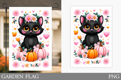 Black Cat Garden Flag. Cute Halloween Garden Flag Design Product Image 1