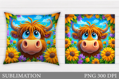 Cute Cow Pillow Design. Cow Flowers Pillow Sublimation Product Image 1