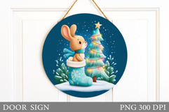 Christmas Bunny Door Sign. Christmas Door Sign Sublimation Product Image 1