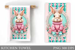 Cute Bunny Kitchen Towel. Bunny Flowers Kitchen Towel Design Product Image 1